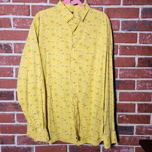 French Crown Men's Yellow Seersucker Floral Long Sleeve Shirt Size 44